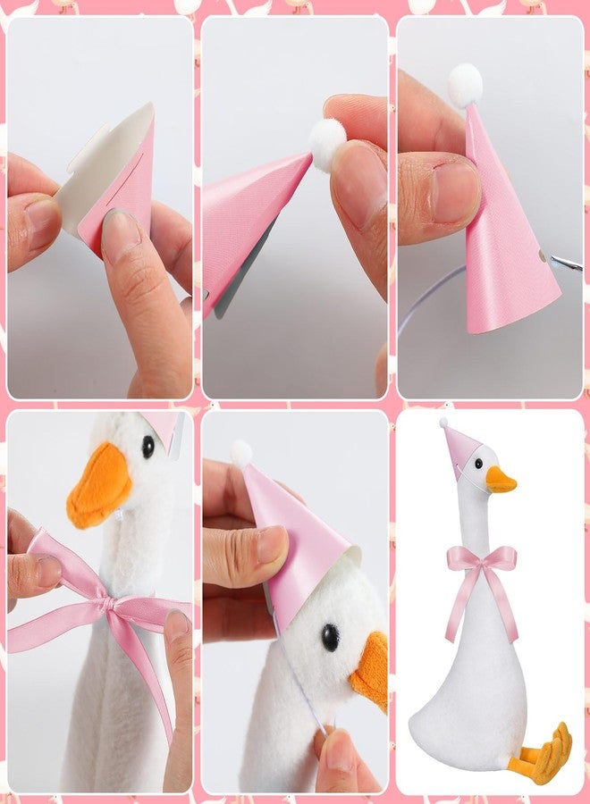 Blueweenly 6 Sets One Silly Goose Party Favor 11.8 Inch Plush Stuffed Animal Adopt a Goose Party Favor with Mini Hat Ribbon for Girl Boy Baby Shower 1st Birthday Decoration Gift(Pink,Cute Style) - Image 4